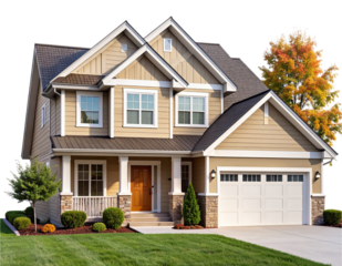  Traditional Family Suburban Home with Gable Roof and Garage