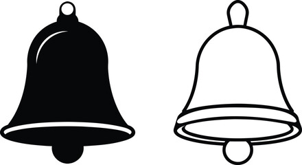 Pair of bells one solid black silhouette and one outline drawing