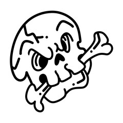  Skeleton Head with Big Eyes in Line Art Style