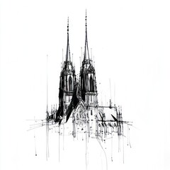 Detailed ink sketch of a Gothic cathedral
