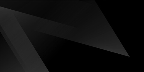 Modern black white abstract background. Minimal. Gradient. Dark grey banner with geometric shapes, lines, stripes, triangles. Design. Futuristic. Cut paper or metal effect. Origami, mosaic, geometry.