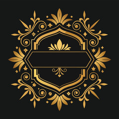 Elegant Gold Floral Frame Logo Template Premium Design with Radiant Accents