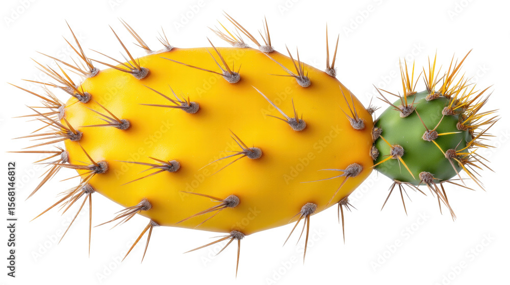 Poster yellow cactus isolated on transparent background with green cactus and sharp spines