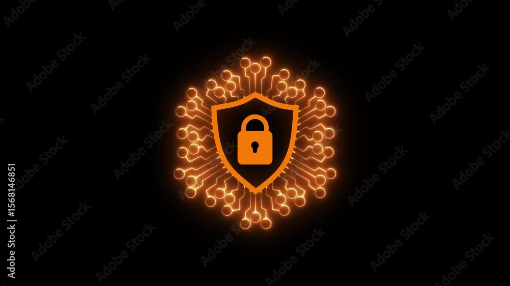 Aufkleber cyber security shield icon animation. a glowing neon shield with a padlock at its center. digital il