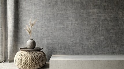 Minimalist Interior with Textured Wall, Plant, and Simple Decor