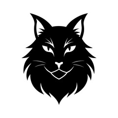 Obraz premium Black silhouette of a maine coon head mascot logo on white background vector illustration