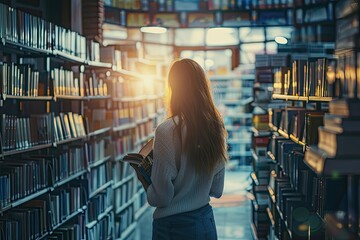 Ultra Hd Image of Girl Searching Books in the Bookstore