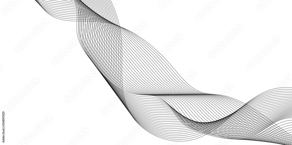 Poster abstract wavy line black stream element for design, illustration of overlapping curved gray line for