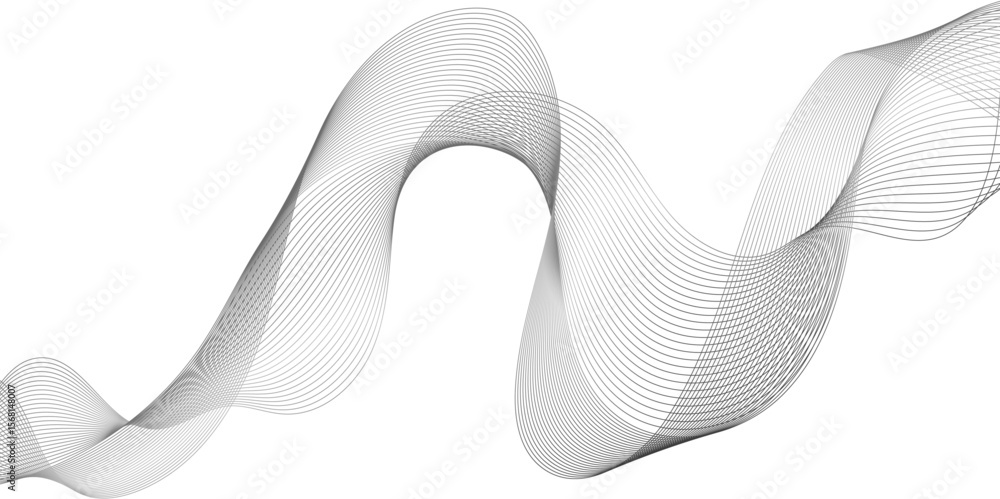 Poster abstract wavy line black stream element for design, illustration of overlapping curved gray line for