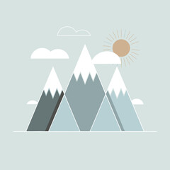 Minimalist mountains with snow caps under a sunny sky