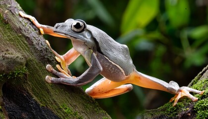 Fototapeta premium cope s gray treefrog leaping between branches in forest