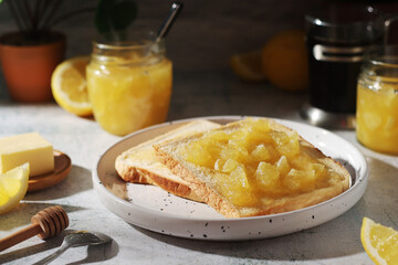 Sandwiches with lemon marmalade served on the table