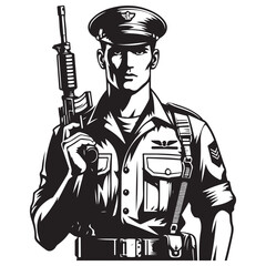 Man in military uniform holding a gun image vector