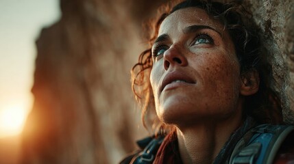 Adventurous climber reaching new heights rocky mountains portrait natural light inspirational perspective