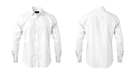 White shirt in front and back view, mockup isolated on transparent background