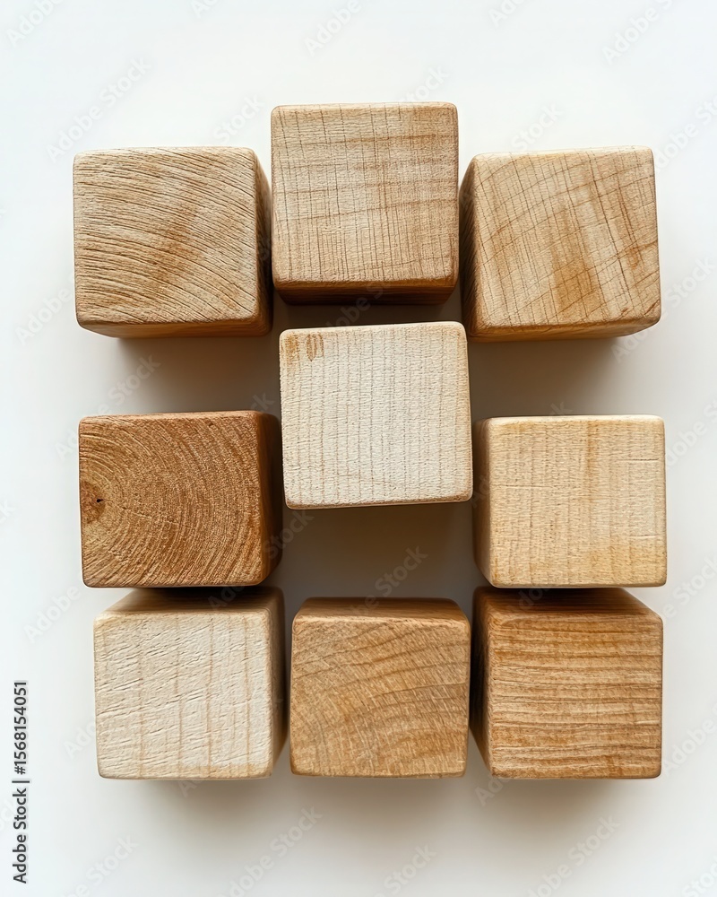Poster natural wooden blocks arranged in a grid pattern ideal for creative play and educational use in arts
