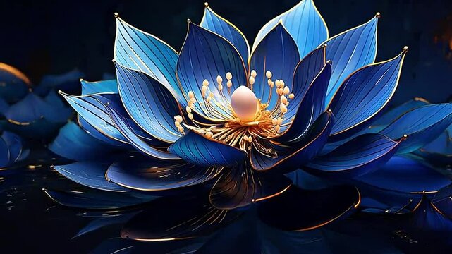 lotus in Delfts Blauw realistis and slow,ai generative