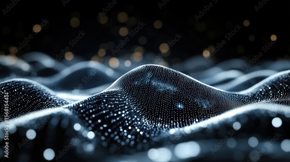 Aufkleber abstract digital waves composed of glowing white and blue dots form a dynamic, futuristic landscape 