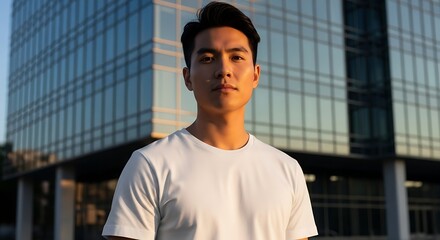 Man in White T-Shirt Mockup Modern Urban Portrait Photography