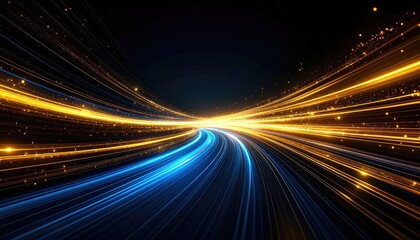 Fototapeta premium Abstract speed motion with golden and blue lines