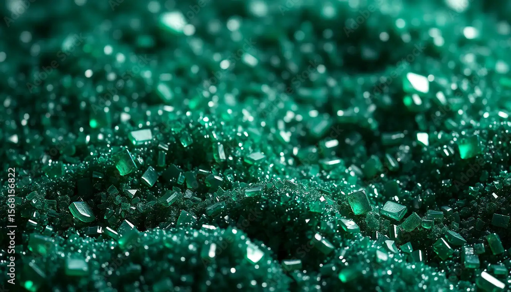 Aufkleber macro view of sparkling emerald green crystals with bokeh effect