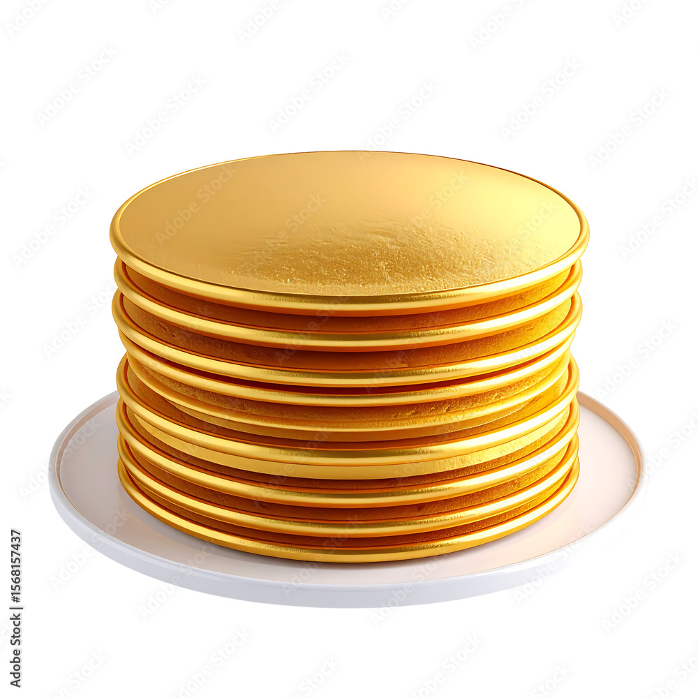 Poster golden pancake stack with clean transparent background no syrup icon style layers