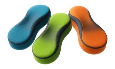 A set of colorful dish sponges with an ergonomic grip for comfortable dish cleaning.