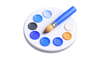 3D icon of a paintbrush and palette, symbolizing creativity and art bluebrush, isolated on transparent background