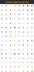 Collection of Flat Design Clothing and Shoe Icons with Laundry Symbols.