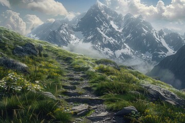 High Quality Image of Square Concrete Floor with Amazing Winter Snow Mountain Landscape