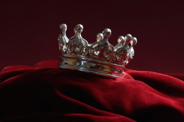 Shiny crown on velvet pillow with royal lighting, symbol of being the best