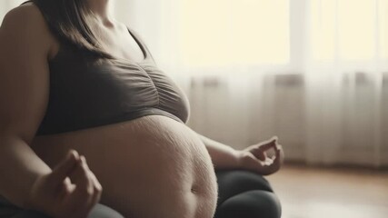 Expectant mother practicing prenatal meditation in lotus position, nurturing wellness and finding inner peace during pregnancy journey - Powered by Adobe