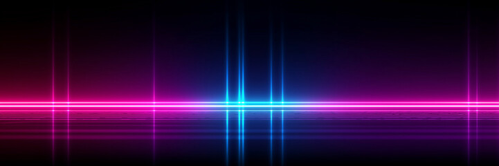 Obraz premium Neon banner glow bright blue light laser ray, futuristic abstract background sparkle energy.
