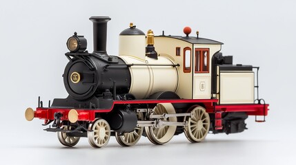 Naklejka premium Classic narrow-gauge steam engine, charming, frontal, pure white, quaint