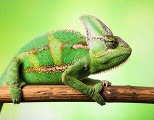 Obraz premium Vibrant green chameleon on branch