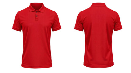 Red short sleeve Polo t-shirt in front and back view, mockup isolated on transparent background