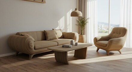Modern Minimalist Living Room with Natural Wood Furniture