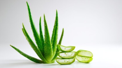 The refreshing aloe vera plant with freshly cut green slices.