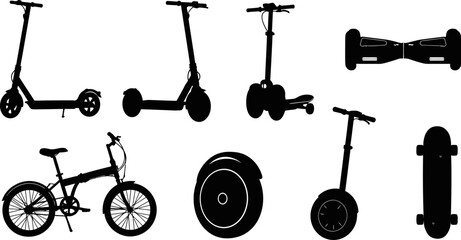 Electric scooters hoverboards and bikes for personal transportation modern mobility vector illustration