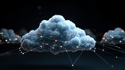 digital network cloud technology connection points abstract dark background futuristic data visualization