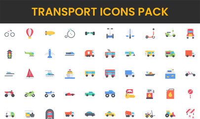 Diverse transportation icons featuring land air and sea vehicles in flat design. © agra