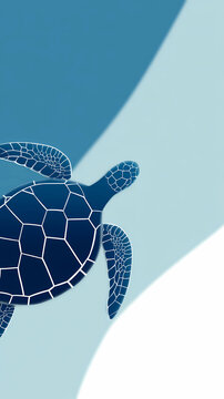 A detailed turtle rests on a pristine white background, its natural shell pattern creating visual interest within a minimalist composition. The ample negative space and clean aesthetic make this image
