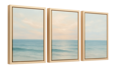 Decorative painting set with seascape scenes, ideal for a beach house or coastal-themed room.