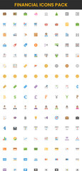 Financial Icons Pack Currency Symbols Shopping Carts and Business Elements.