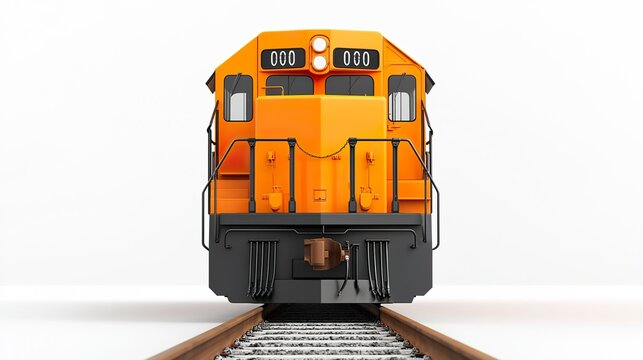 Freight train engine, simple design, direct front view, white background, rugged, functional