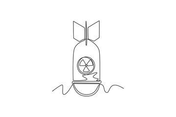 Air bomb. nuclear and missiles concept. Single line draw design. Vector graphic illustration