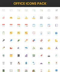 Flat Design Office Icons Mail Calendar Stationery Desk and Accessories.