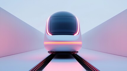 Futuristic maglev train front, minimalist design, stark white background, bright illumination, conceptual