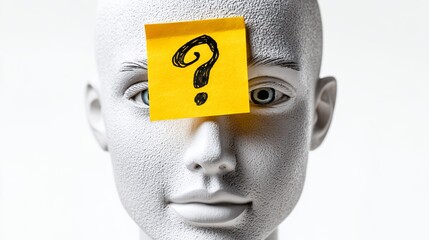 artificial intelligence identity concept with yellow question mark post it note on face digital manipulation