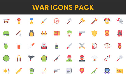Flat Design War Icons Weapons Military Gear and Strategic Elements.
